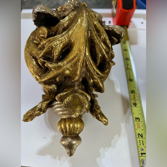 2 Vintage X-Large Gold Ornaments Scroll glitter Florentine...